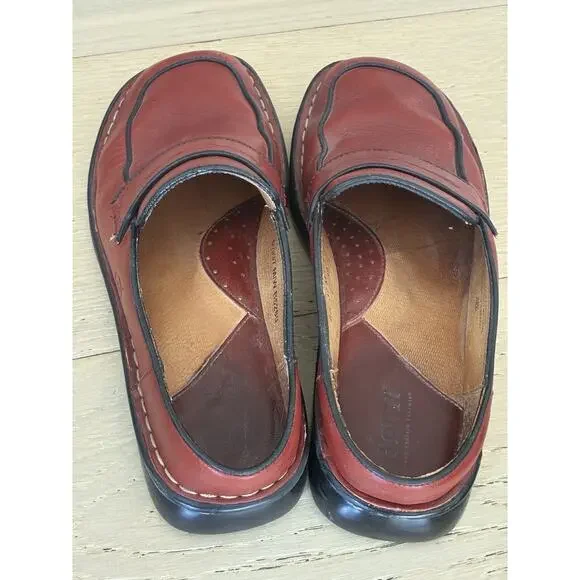 Born Women's Red Leather Casual Work Comfort Loafers Slip-On Size 6.5 Clogs - Picture 3 of 7